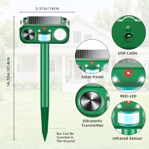 2026 New Sonic Fortress Pro Deer Repellent Motion Activated Cat Deterrent Outdoor Solar Ultrasonic Animal Repeller with Strobe Light for Skunk Rabbit Raccoon Squirrel Fortress Pro for Yard Garden(4)