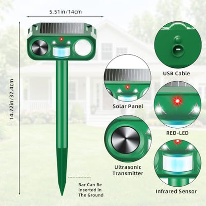 2026 New Sonic Fortress Pro Deer Repellent Motion Activated Cat Deterrent Outdoor Solar Ultrasonic Animal Repeller with Strobe Light for Skunk Rabbit Raccoon Squirrel Fortress Pro for Yard Garden(4)