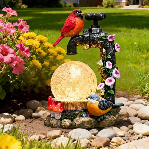 TERESA'S COLLECTIONS Cardinal Garden Decor and Solar Light Glass Ball 6" - size: Medium