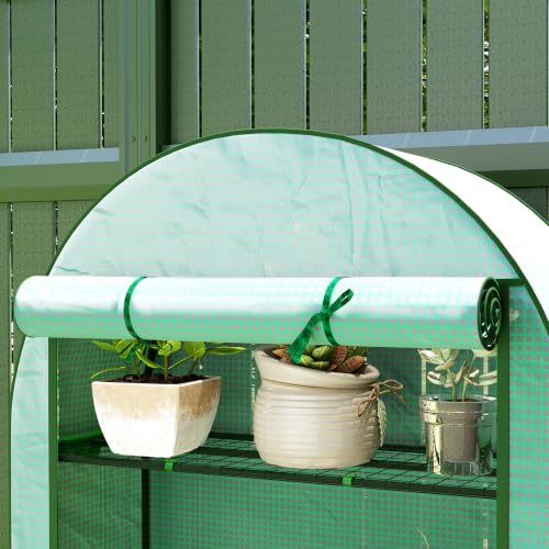Outsunny 4 Tier Mini Greenhouse Roll-Up Door 41.3" x 17.7" x 63" Green