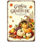 Gather With Gratitude Thanksgiving Metal Sign Harvest Wall Decor 8x12 Inch - color: Gather With Gratitude