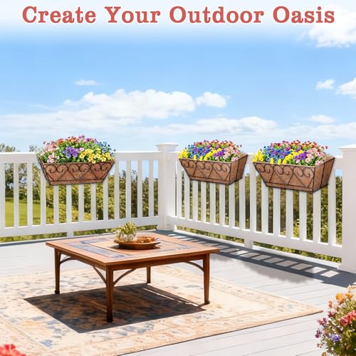 Halatool Railing Planter Box with Artificial Flowers, All Season Home Decor