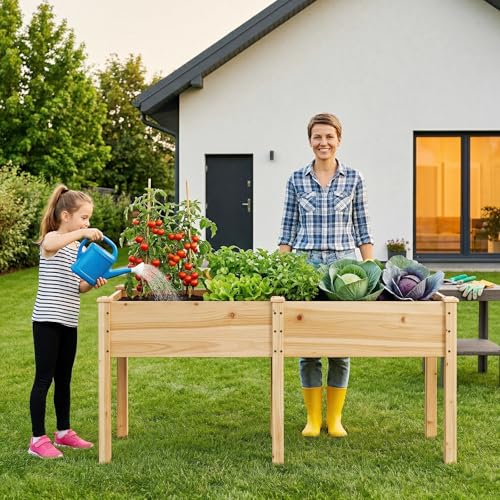 Wood Raised Garden Bed with Legs, 72x26x30in Elevated Wooden Planter Box