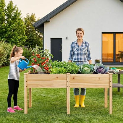 Wood Raised Garden Bed with Legs, 72x26x30in Elevated Wooden Planter Box