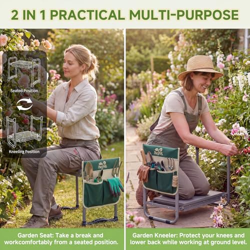 2-in-1 Heavy Duty Foldable Garden Kneeler And Stool With EVA Pad, Green