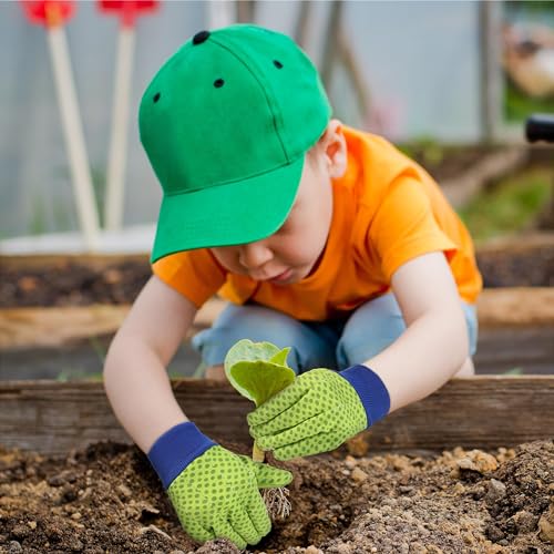 HANDLANDY 4 Pairs Kids Gardening Gloves, Cotton Kids Work Gloves, Green, S - color: Green Dot (Pack of 4), size: Small