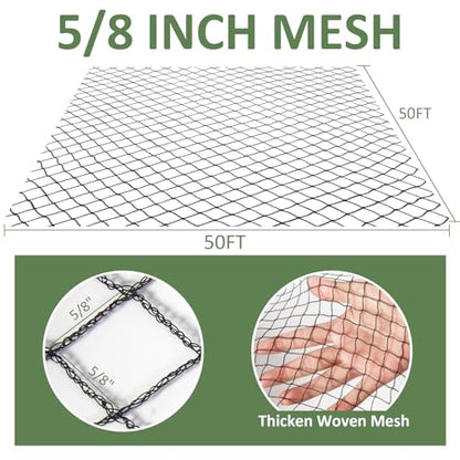 Heavy Duty Garden Netting with 5/8" Mesh, 50x50 Ft Extra Strong Woven Poultry Netting Plant Protection Netting for Fruit Trees, Vegetables & Flowers, Animal Fencing Against Birds, Deer, Poultry - size: 50ft x 50ft
