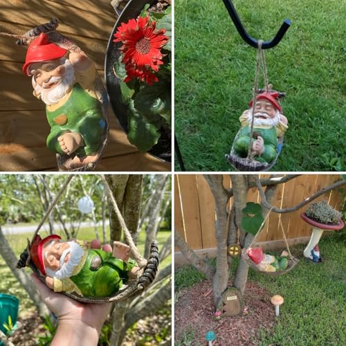 TERESA'S COLLECTIONS Green Garden Gnome Statues for Garden Decor - size: Medium