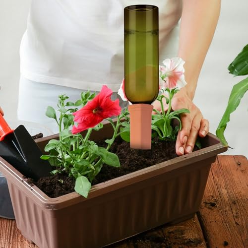 SiliFine 12 Sets Terracotta Watering Spikes,Grass Green and Terracotta - color: Grass Green and Terracotta