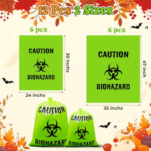 12 Pcs Green Large Halloween Lawn Leaf Bags Outdoor,Biohazard