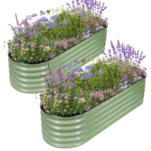 Galvanized Raised Garden Bed - 2 Pcs 6x2x1.4FT Planter Box, Green - color: Green, size: 6x2x1.4ft