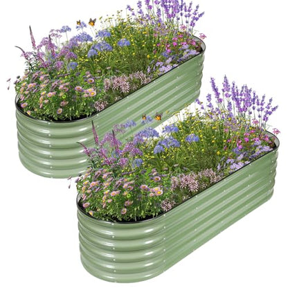 Galvanized Raised Garden Bed - 2 Pcs 6x2x1.4FT Planter Box, Green - color: Green, size: 6x2x1.4ft