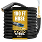 Hydrosteel PRO 100 Ft Heavy Duty Metal Garden Hose with Nozzle, Water Hose Made from 304 Stainless Steel, Flexible, Lightweight, Brass Crush Resistant Fittings, Kink Free, 5/8” Diameter, 600 PSI - size: 100 Feet