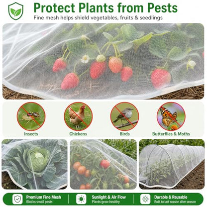 RAINFLOW Garden Netting 10 x 5 FT - 60 Mesh Plant Cover for Raised Beds