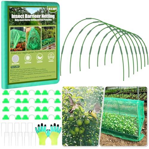 Garden Mesh Netting Kit, 7 Sets Garden Hoops with 10x30 ft Garden Covers - color: Green