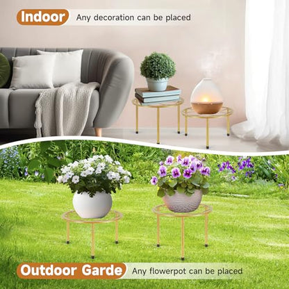 Amaoot 5 Pack Metal Plant Stand, Iron Plant Stands for Indoor and Outdoor - color: 5 Pack Gold