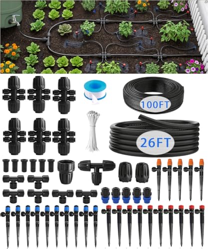 26FT Main Tube 1/2" Drip Irrigation System Kit with 30 Adjustable Nozzles - size: Drip 30 Nozzles+ 26FT Main&100FT 1/4'' tube