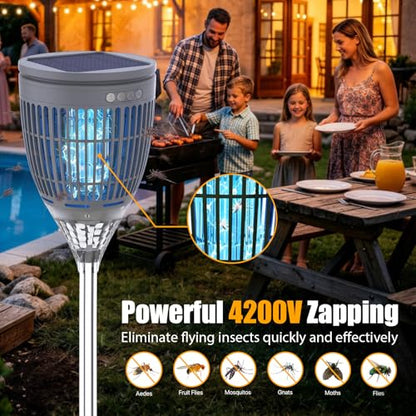 Rossetta Solar Bug Zapper Outdoor, Fly Zapper with Flame & Projector Light - color: Gray