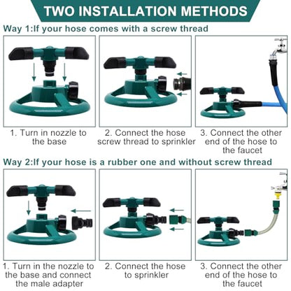 2Pcs Sprinklers for Yard, Automatic 360° Rotating Lawn Sprinkler, Garden Water Sprinklers for Lawns, Large Area Coverage Lawn Irrigation System, Yard Sprinkler for Lawns and Gardens Plant