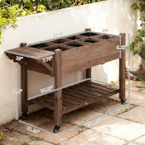 Outsunny Wooden Raised Garden Bed with 8 Grow Grids 49"x21"x34", Brown - color: Brown