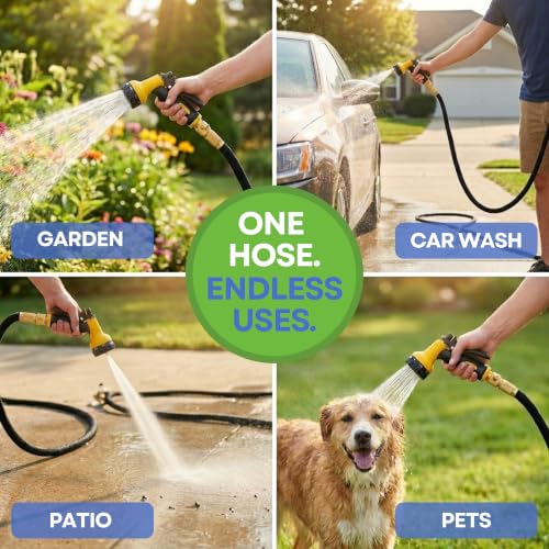 J&B XpandaHose 100ft Expandable Garden Hose, Lightweight, Brass Connectors - color: Black, size: 100ft