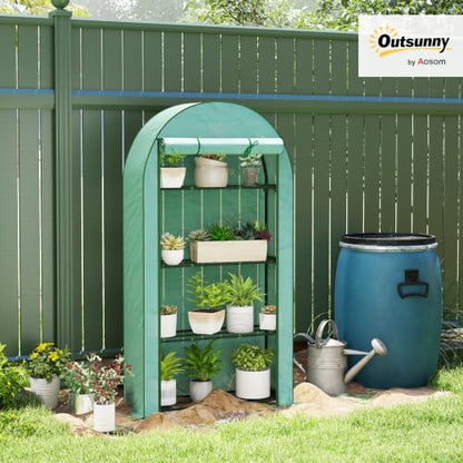 Outsunny 4 Tier Mini Greenhouse Roll-Up Door 41.3" x 17.7" x 63" Green