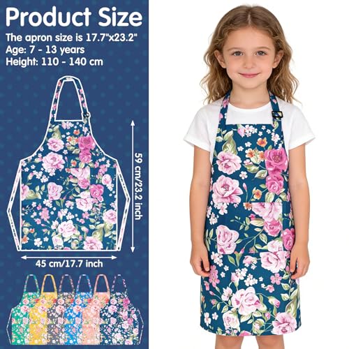 Kids Apron with Pockets, Polyester Floral for Cooking & Gardening, Adjustable Neck, Toddlers, 17.7x23.2 Inches - color: Blue