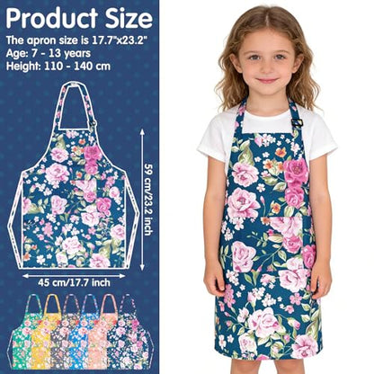 Kids Apron with Pockets, Polyester Floral for Cooking & Gardening, Adjustable Neck, Toddlers, 17.7x23.2 Inches - color: Blue