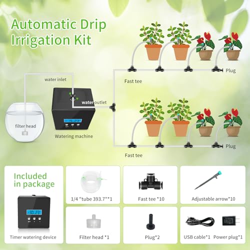 Automatic drip Irrigation System，DIY Indoor Plant Watering System,Self-Priming Pump, programmable Timer, Indoor Pot Plant Watering Device