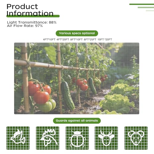 Garden Netting, 4'x20' Fine Mesh Net, Guard Veggies, Fruits & Flowers - size: 4'x20'