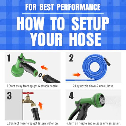 Heavy Duty Garden Hose 25 ft, Non-Expanding Flexible Water Hose, Kink Resistant Lightweight Hybrid Hose, Leakproof Hose Male to Female Fittings - color: Blue, size: 25ft