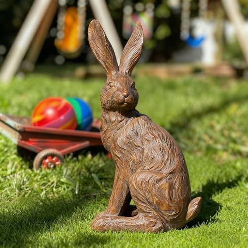DiliComing Outdoor Rabbit Garden Statue 12 Inch Brown Bunny Outdoor Decor - color: Brown 2
