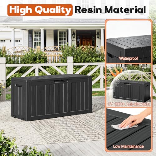 Outdoor Deck Storage Castored Box,Waterproof,Black,85 Gallon - color: Striped Black, style: 85 Gallon