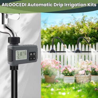 200FT Automatic Drip Irrigation Kits with Water Timer 360° Bendable Spray
