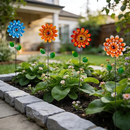 4 Pcs Wind Spinners Outdoor, Small Metal Flower Windmill - size: 4 Pack-26x5