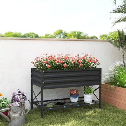 Outsunny Raised Garden Bed with Galvanized Steel Frame, Dark Gray - color: Dark Gray