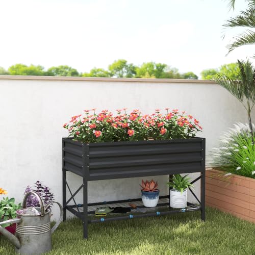 Outsunny Raised Garden Bed with Galvanized Steel Frame, Dark Gray - color: Dark Gray
