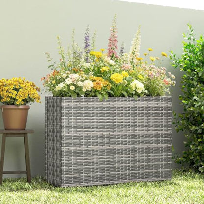 Outsunny Tall Rectangular Planter with Removable Liner PE Wicker Gray - color: Gray
