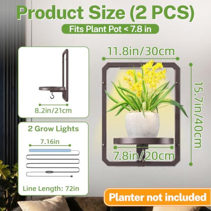 iDavosic.ly Wall Plant Picture Frame Holder Set of 2 & 2 Grow Light, Bronze - color: Bronze with 2 Lights, size: Rectangular