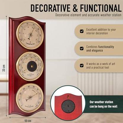 Classic Analog Weather Station-Home Barometers-Indoor Barometer-Barometer Hygrometer Thermometer-Traditional Weather Indicators-Home Decor.