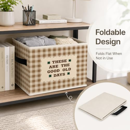 Good Old Days Storage Basket, Brown Plaid Fabric Bin - color: 16 Color
