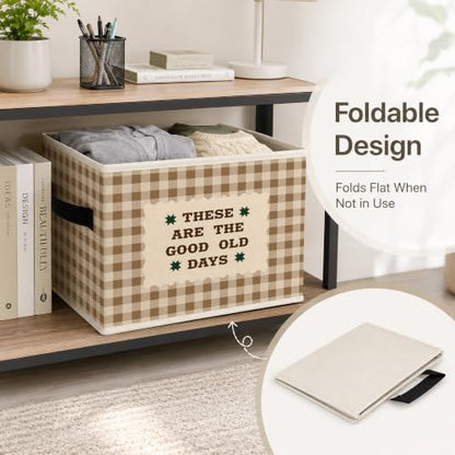 Good Old Days Storage Basket, Brown Plaid Fabric Bin - color: 16 Color