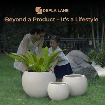 Marlo Fiberstone Round Planter, Matte Finishes (L, Cream White) - color: Cream White, size: 21.3"D x 16.5"H