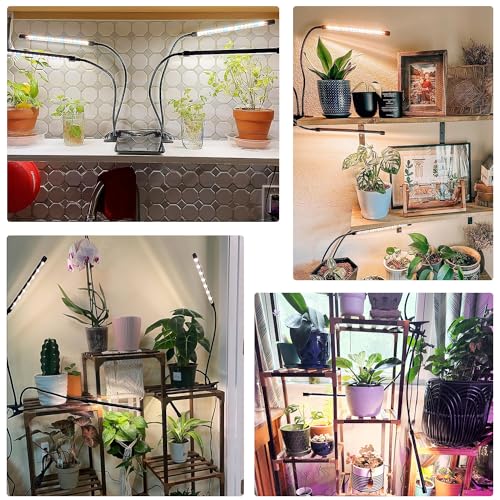 Grow Lights for Indoor Plants, Full Spectrum 2 Head Clip Plant Lights - size: 2 Head 2 Pack