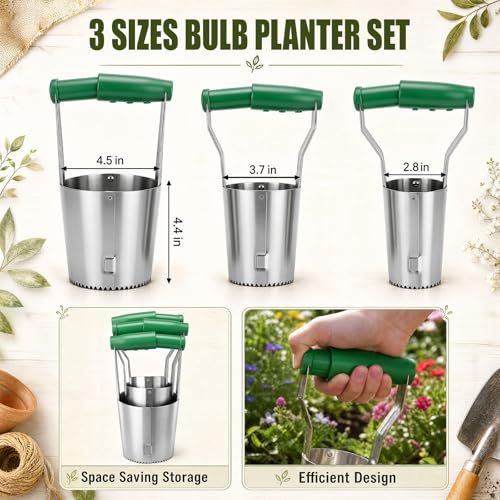 SiliFine 3 Sizes Bulb Planter Set, 4.5, 3.7, 2.8 Inch, Depth Markers