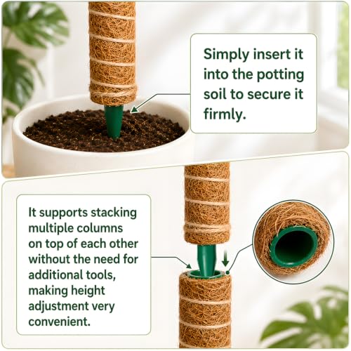 Moss Pole for Monstera, 4 Pack 16in Stackable Plant Support