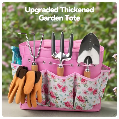 Grenebo 9-Piece Gardening Tools Set with Fashion Handbag, Pink - style: Pink