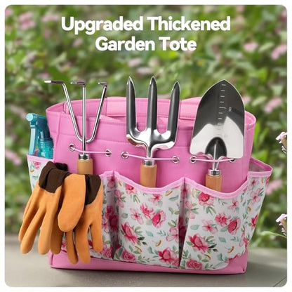 Grenebo 9-Piece Gardening Tools Set with Fashion Handbag, Pink - style: Pink