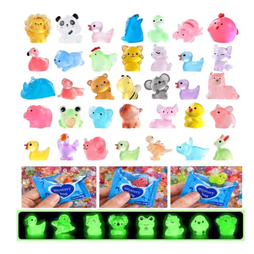 Mini Glow in the Dark Animal Resin Models, Mini Blind Bags with Mystery Resin Animals, Individually Wrapped Mini Resin Animals for Fairy Garden, Party Favors, Goodie Bags Stuffers，Back to School Gifts - color: Glow Animals
