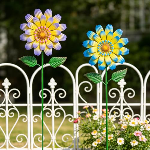 Metal Flower Decorative Garden Stakes,2 Pack Large Flower Stakes - color: Flower-2 Pack（2）